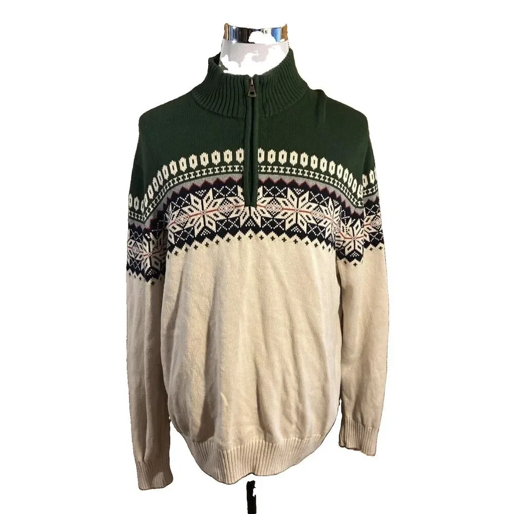 Weatherproof Vintage The Holiday Sweater Mens XL Cotton Nordic 1/4 Zip Pullover